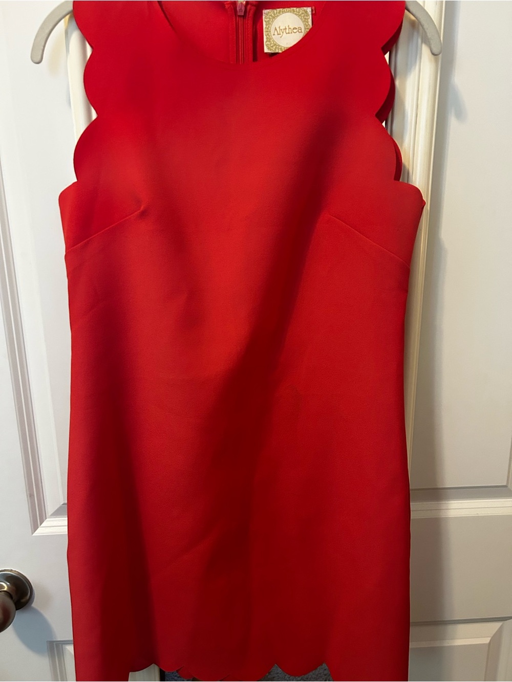 Alythea Red Scalloped Edge Mini Sheath Dress